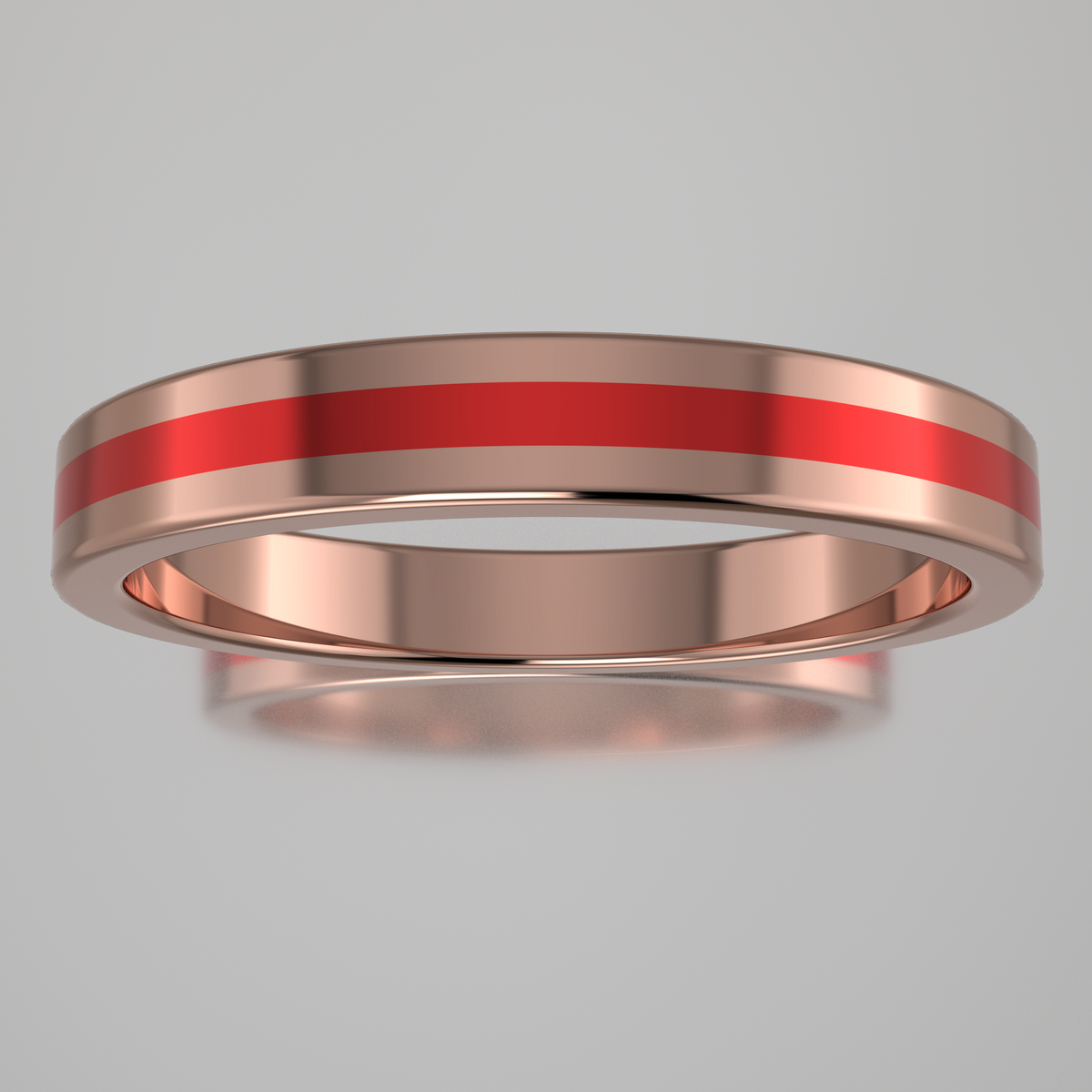 Polished Rose Gold 3mm Stacking Ring Red Resin