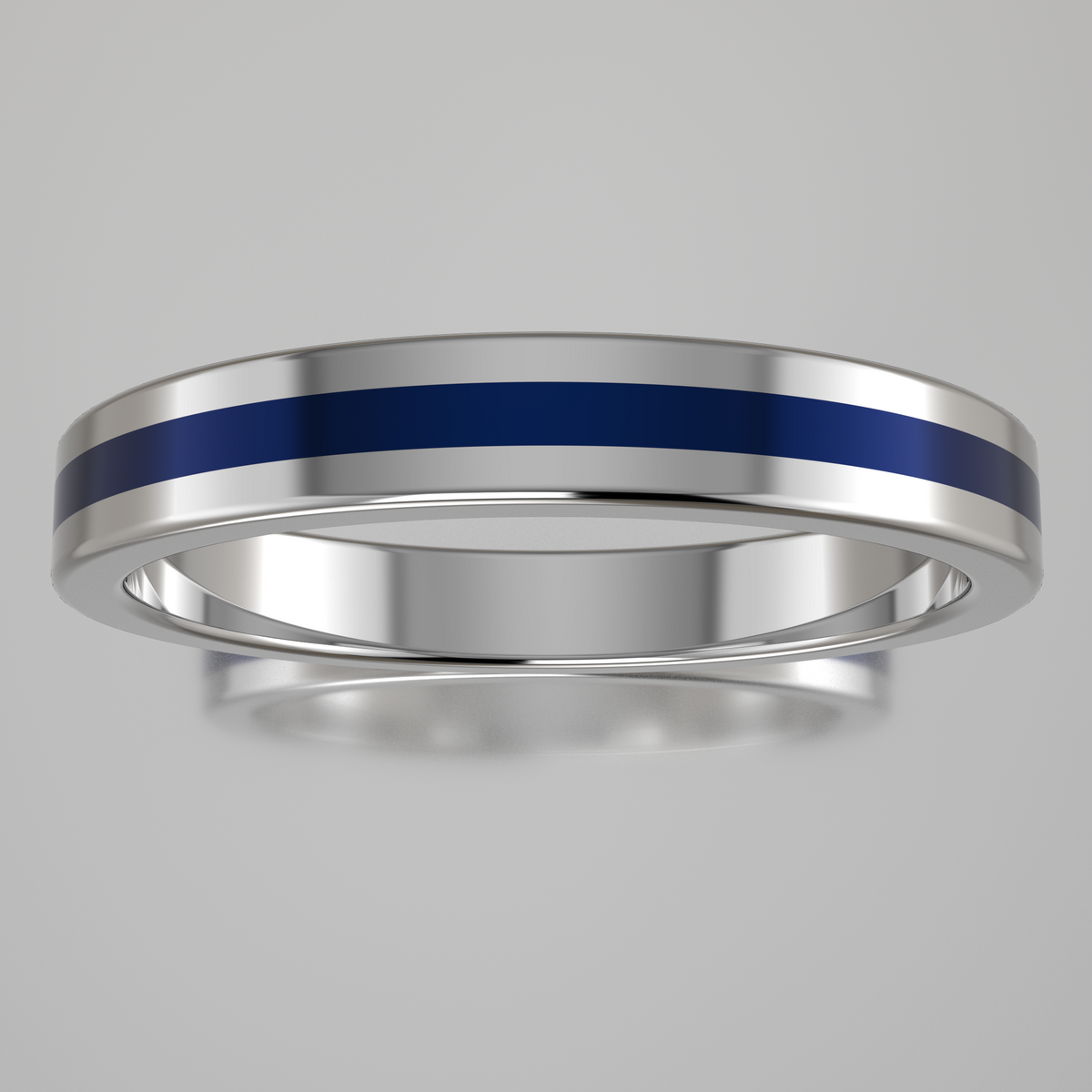 Polished White Gold 3mm Stacking Ring Dark Blue Resin