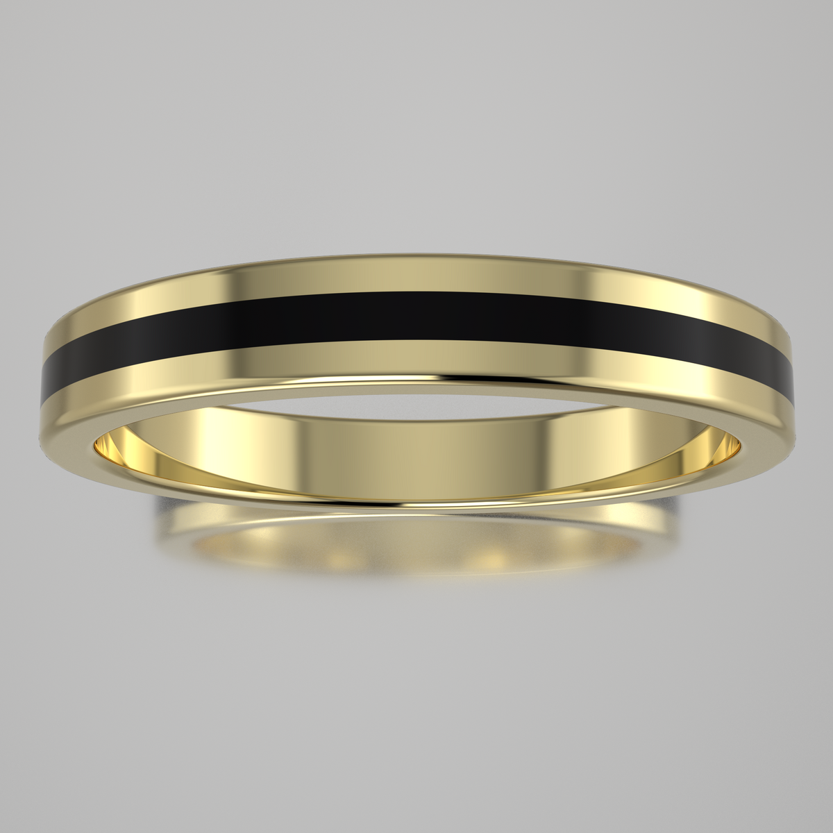 Polished Yellow Gold 3mm Stacking Ring Black Resin