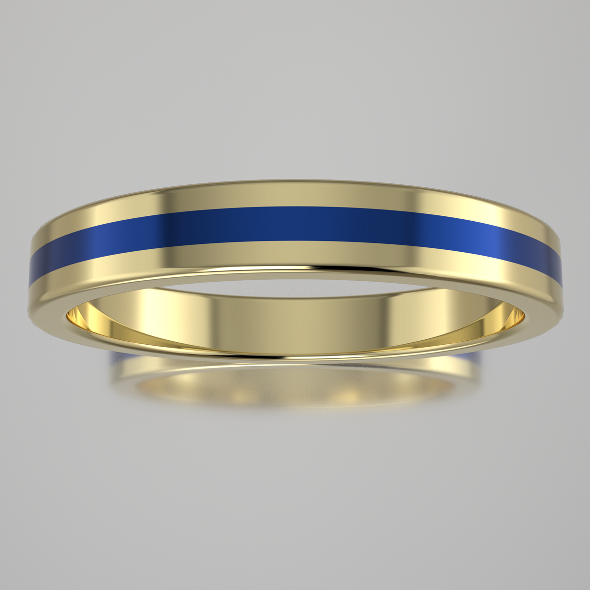 Polished Yellow Gold 3mm Stacking Ring Blue Resin