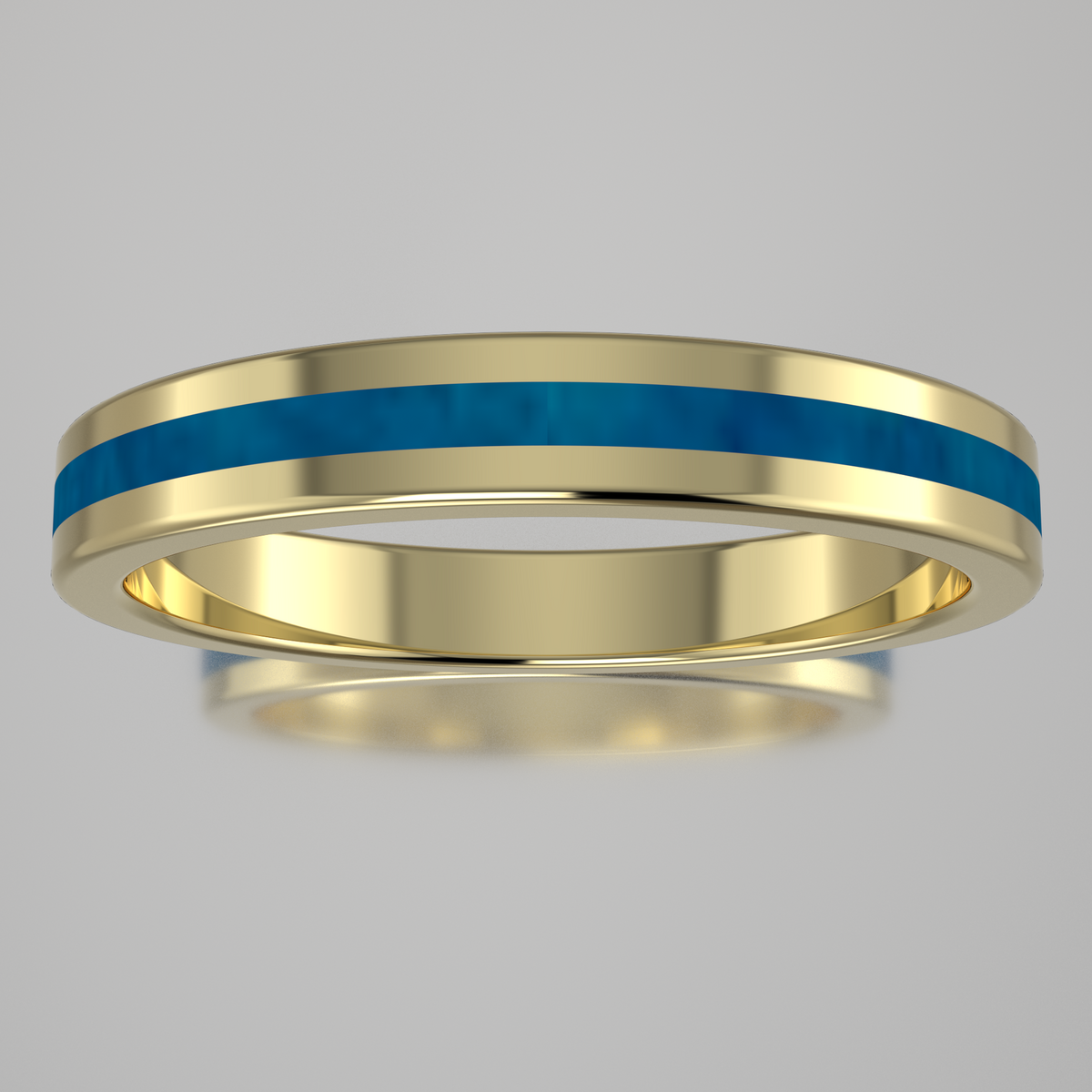 Polished Yellow Gold 3mm Stacking Ring Blue Swirl Resin