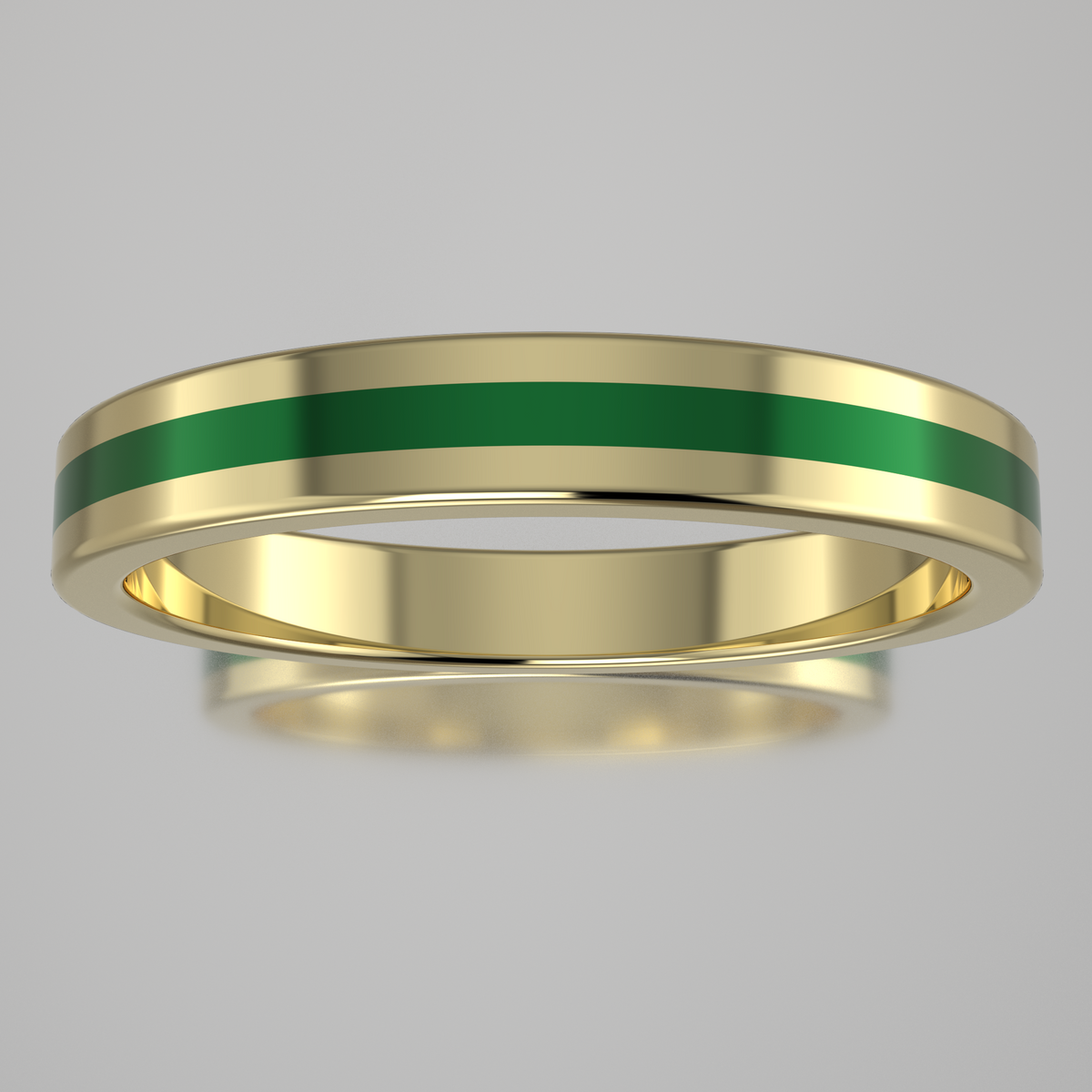 Polished Yellow Gold 3mm Stacking Ring Green Resin