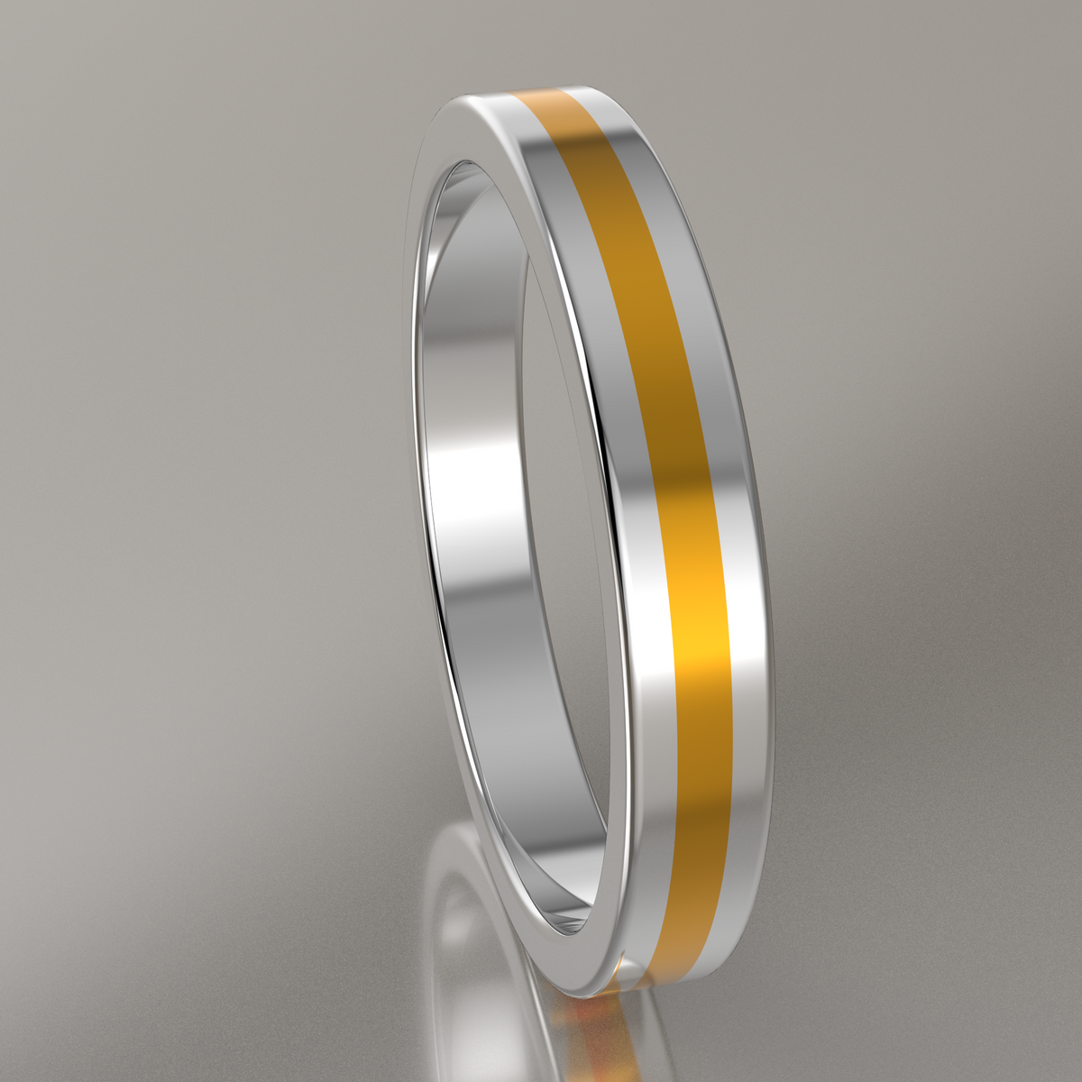 Polished White Gold 3mm Stacking Ring Yellow Resin