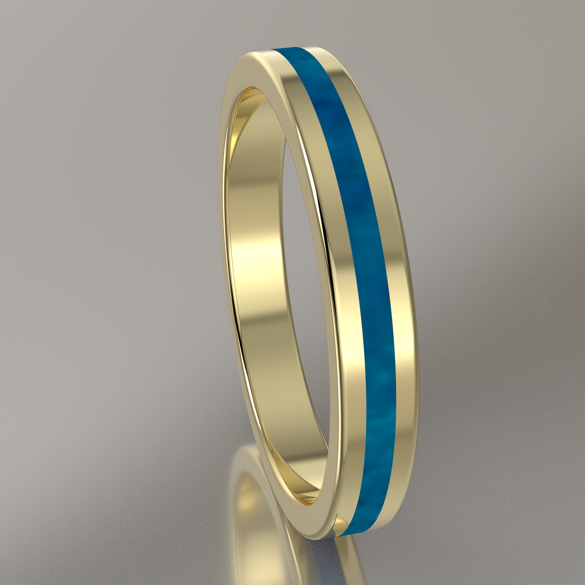Polished Yellow Gold 3mm Stacking Ring Blue Swirl Resin