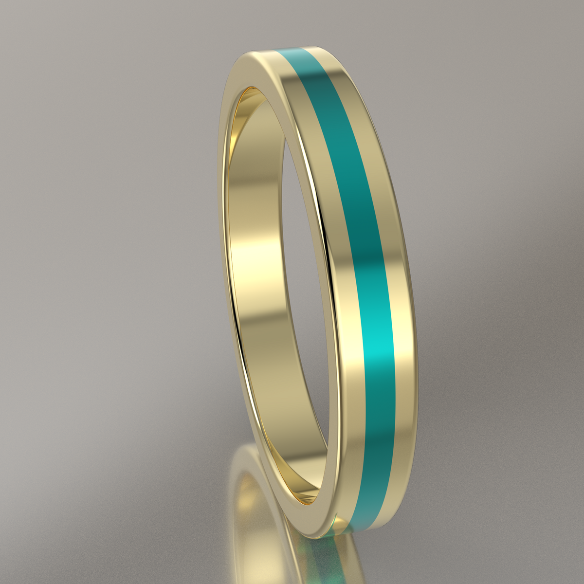 Polished Yellow Gold 3mm Stacking Ring Turquoise Resin