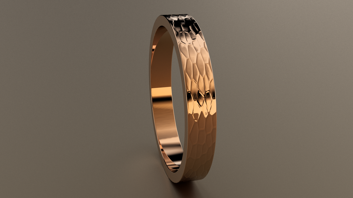 Hammered Rose Gold 3mm Flat Wedding Band