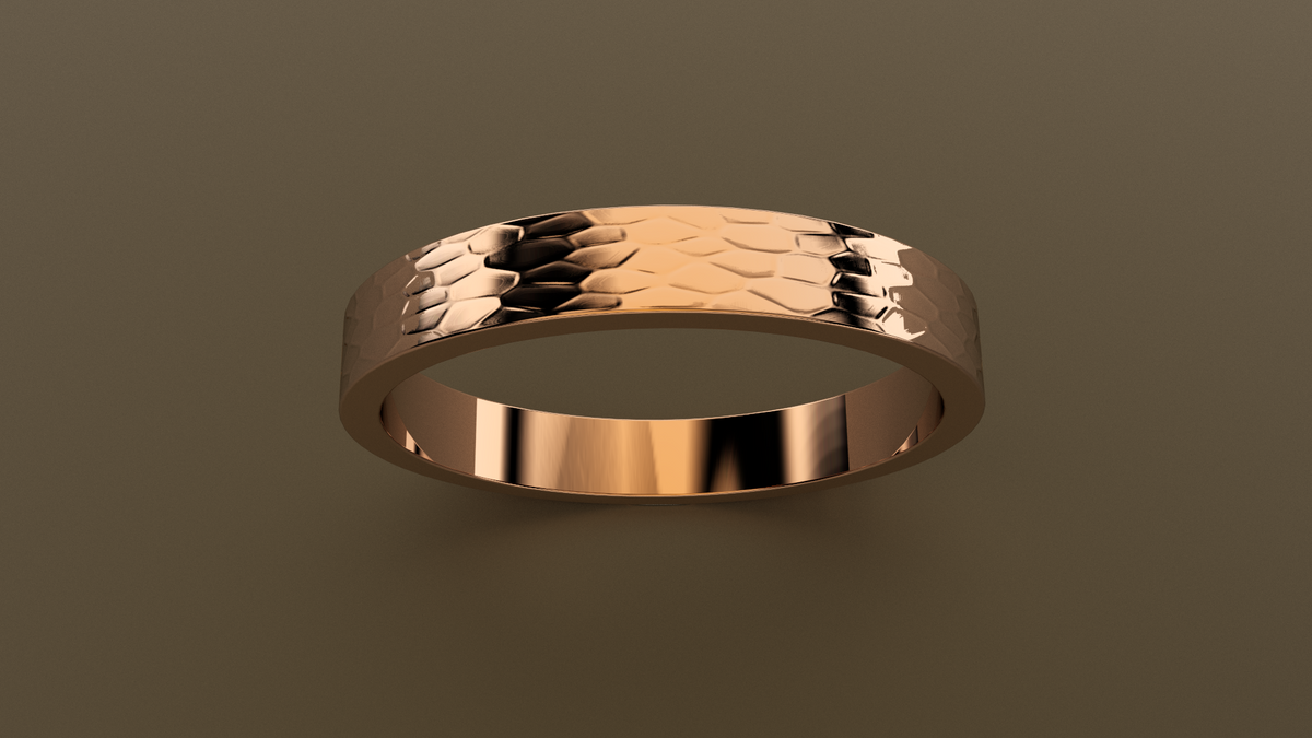 Hammered Rose Gold 3mm Flat Wedding Band
