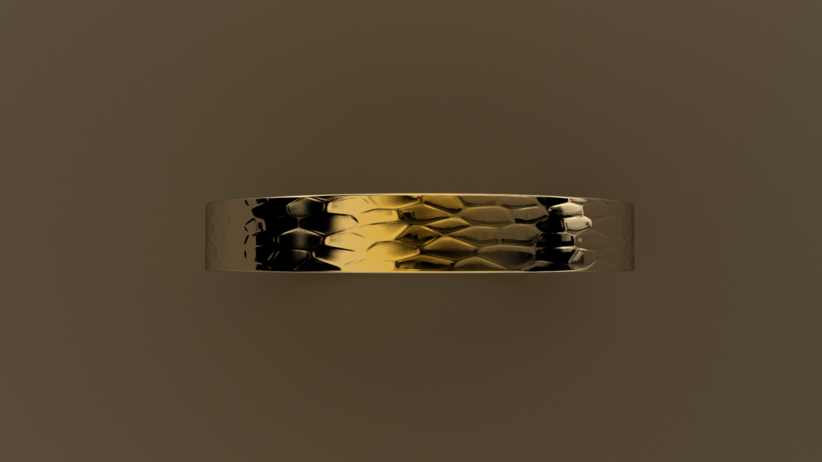 Hammered Yellow Gold 3mm Flat Wedding Band