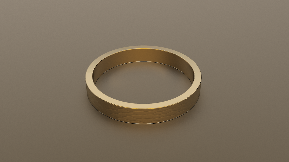 Hammered Yellow Gold 3mm Flat Wedding Band
