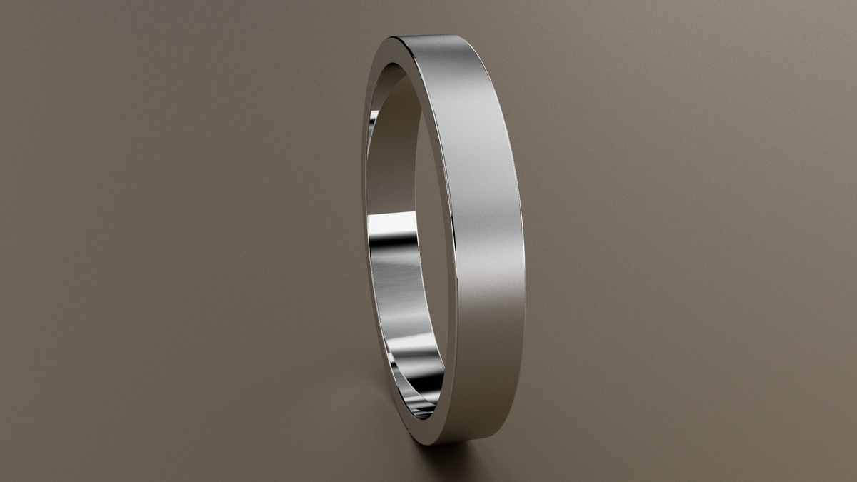 Brushed White Gold 3mm Flat Wedding Band