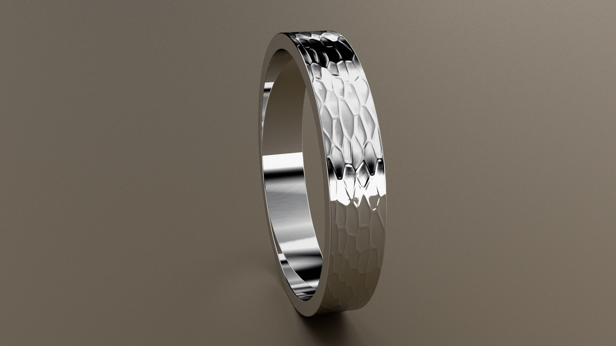 Hammered White Gold 4mm Flat Wedding Band