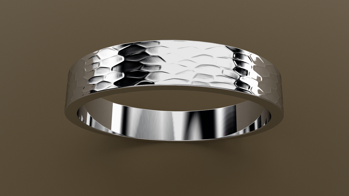 Hammered White Gold 4mm Flat Wedding Band