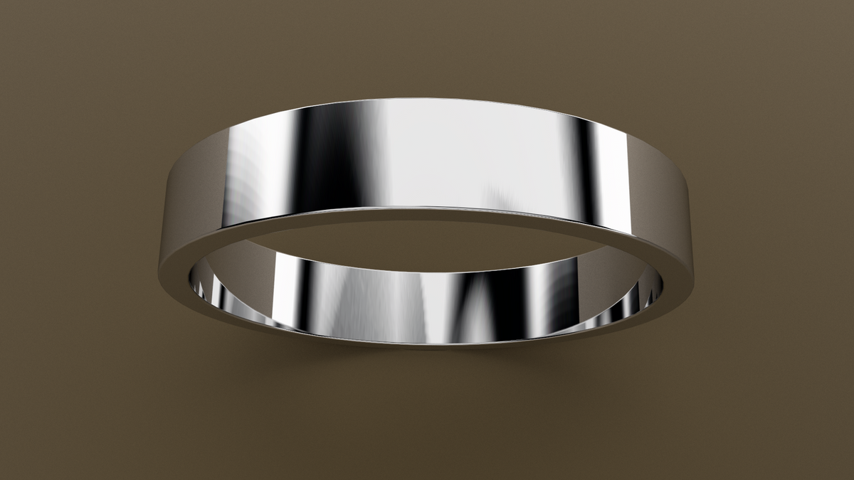 Polished White Gold 4mm Flat Wedding Band