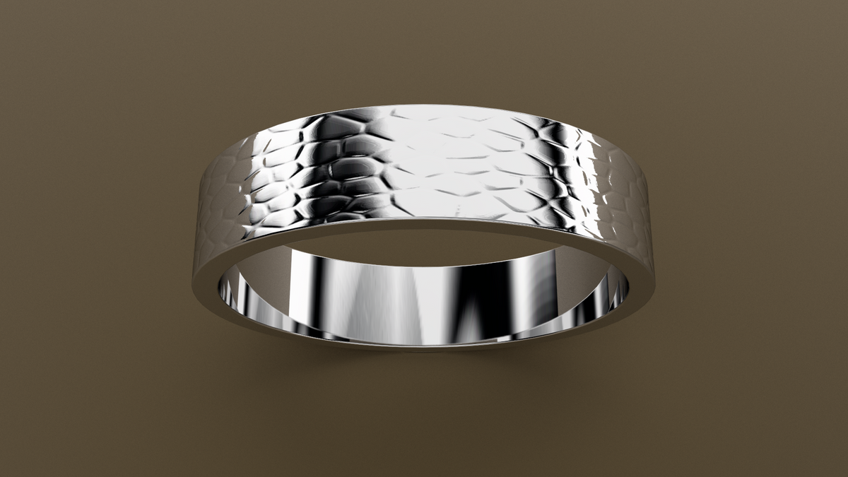 Hammered White Gold 5mm Flat Wedding Band