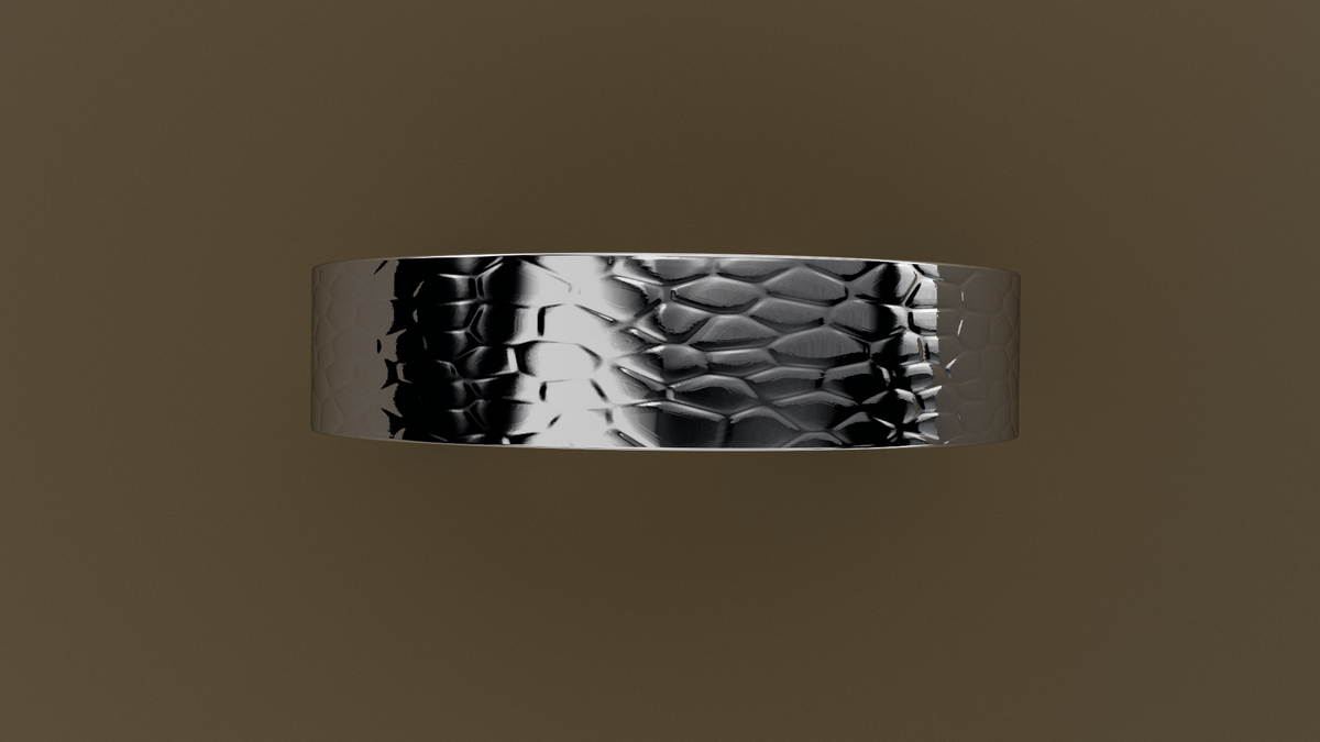 Hammered White Gold 5mm Flat Wedding Band