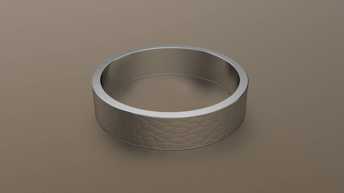 Hammered White Gold 5mm Flat Wedding Band