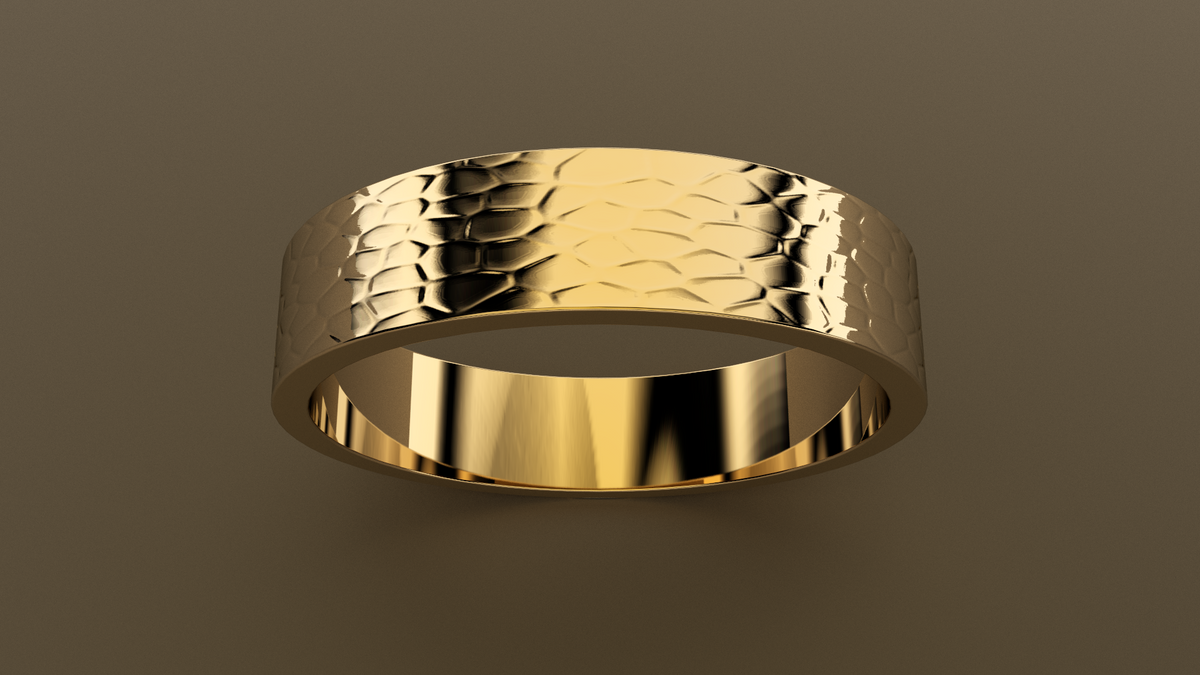 Hammered Yellow Gold 5mm Flat Wedding Band