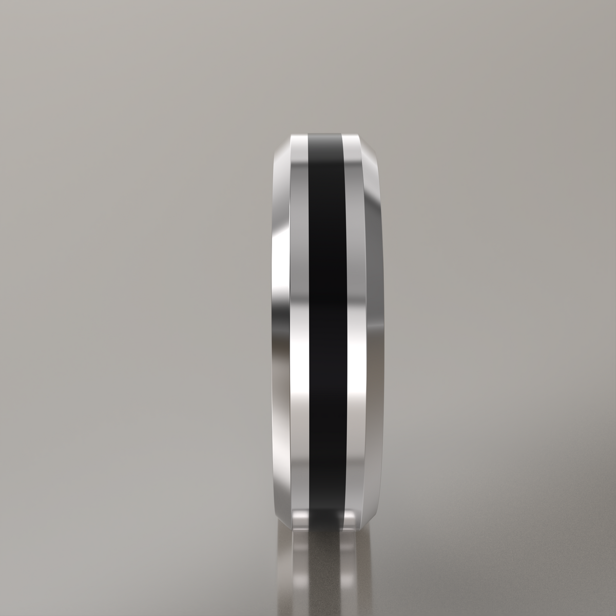 Polished Argentium Silver 6mm Beveled Edge 2mm Black Resin Band Ring