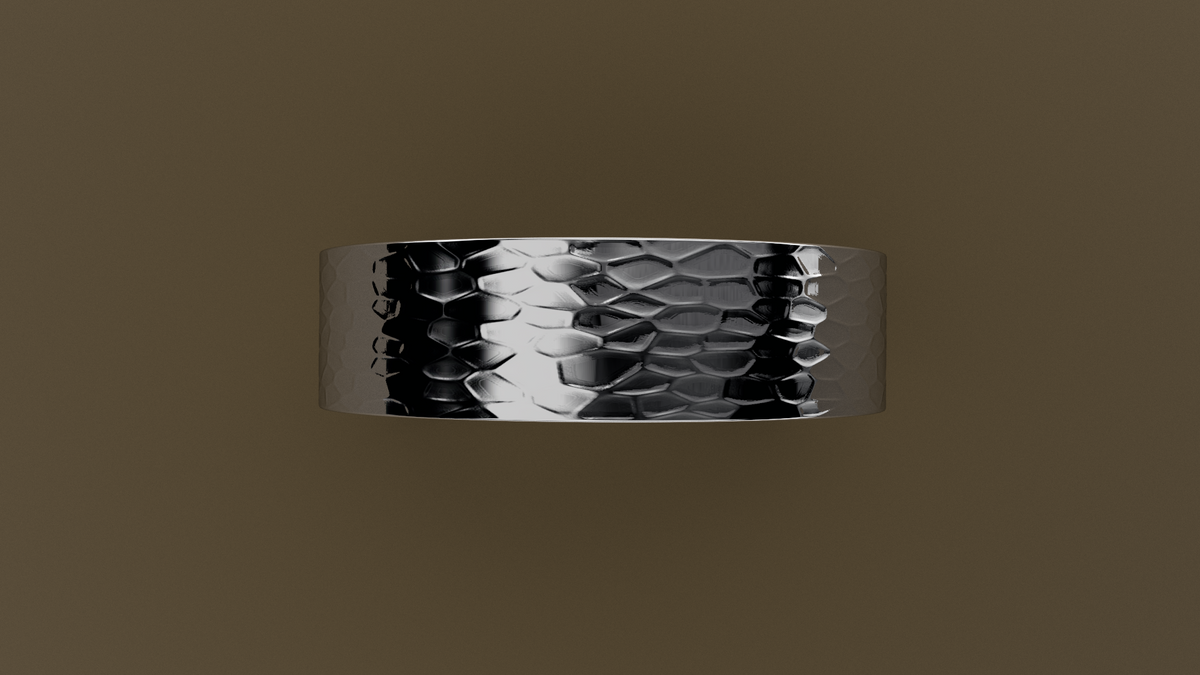 Hammered White Gold 6mm Flat Wedding Band