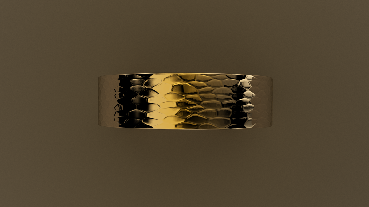 Hammered Yellow Gold 6mm Flat Wedding Band