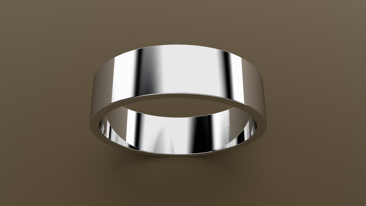 Polished White Gold 6mm Flat Wedding Band