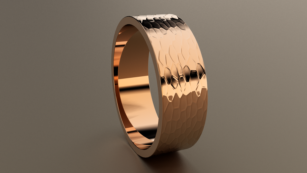 Hammered Rose Gold 7mm Flat Wedding Band