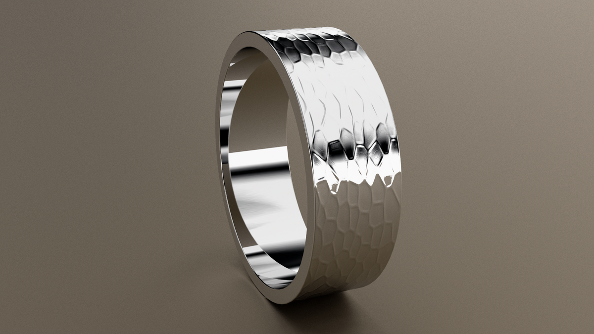 Hammered White Gold 7mm Flat Wedding Band