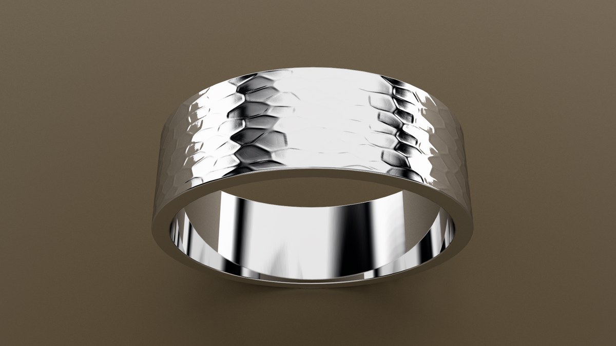 Hammered White Gold 7mm Flat Wedding Band