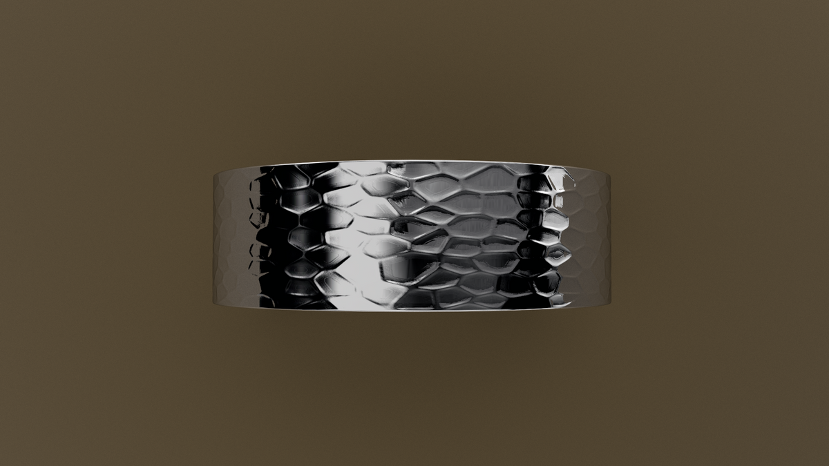 Hammered White Gold 7mm Flat Wedding Band