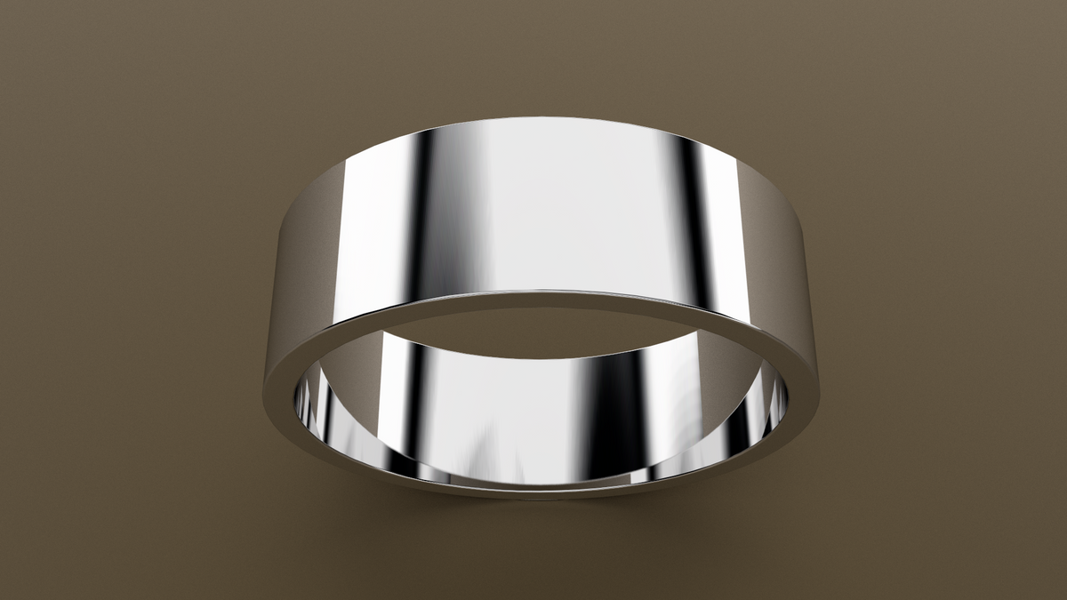 Polished White Gold 7mm Flat Wedding Band