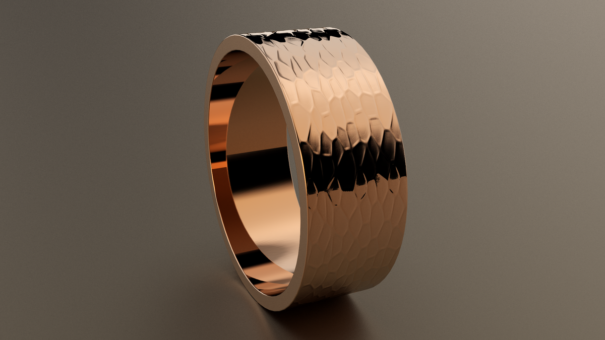 Hammered Rose Gold 8mm Flat Wedding Band