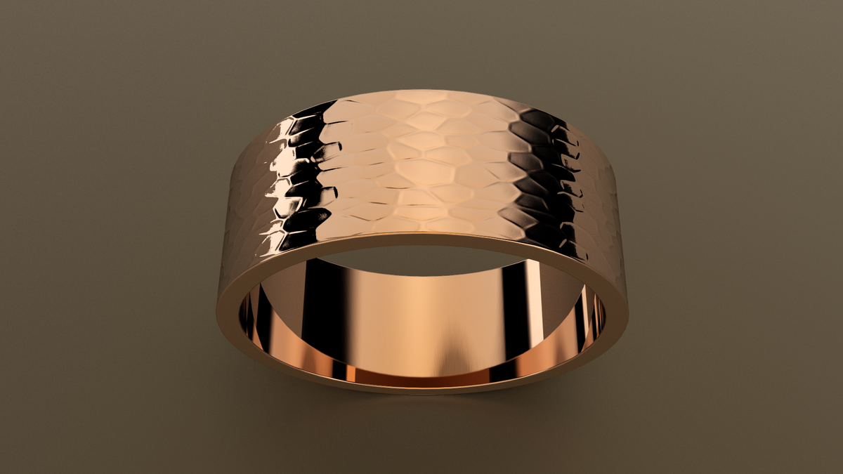 Hammered Rose Gold 8mm Flat Wedding Band