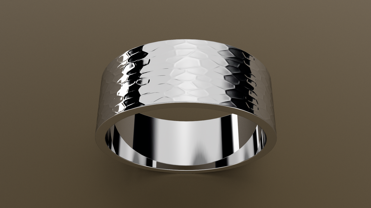 Hammered White Gold 8mm Flat Wedding Band