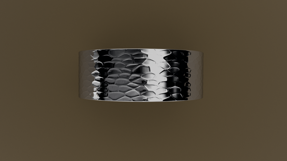 Hammered White Gold 8mm Flat Wedding Band