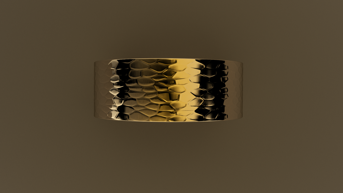 Hammered Yellow Gold 8mm Flat Wedding Band