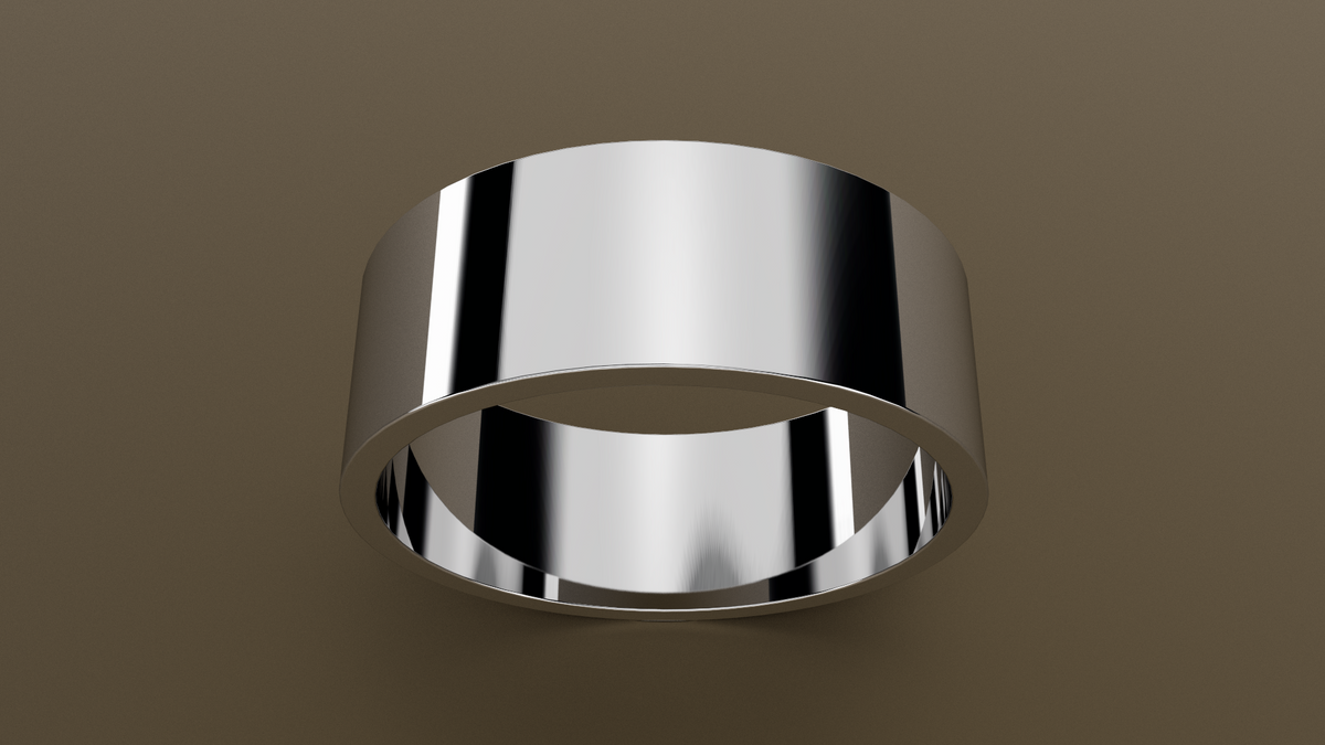 Polished White Gold 8mm Flat Wedding Band
