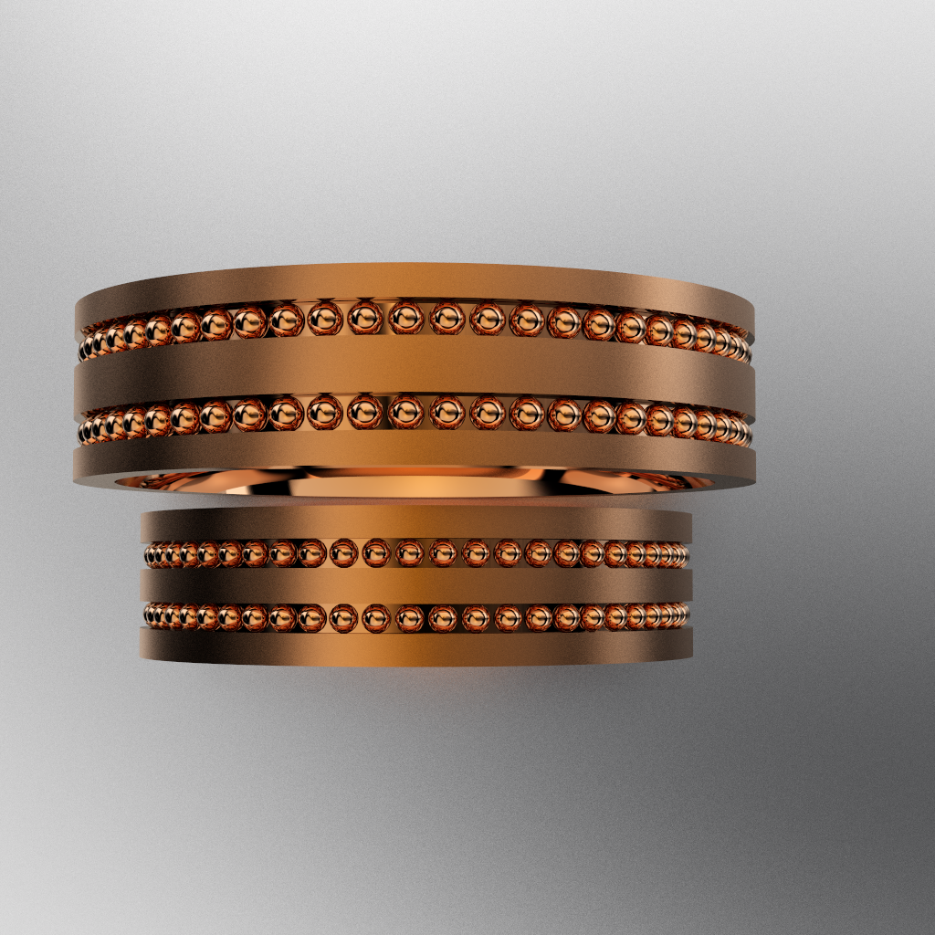 Set of Brushed Rose Gold 6mm and 5mm Double Bead Row Wedding Bands