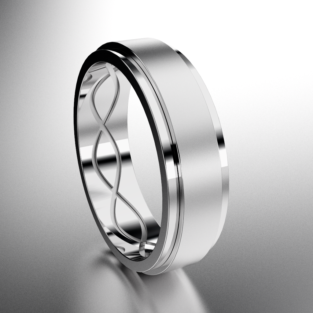 Brushed 14kt White Gold 6mm Step Edge and Interior Infinity Groove Wedding Band