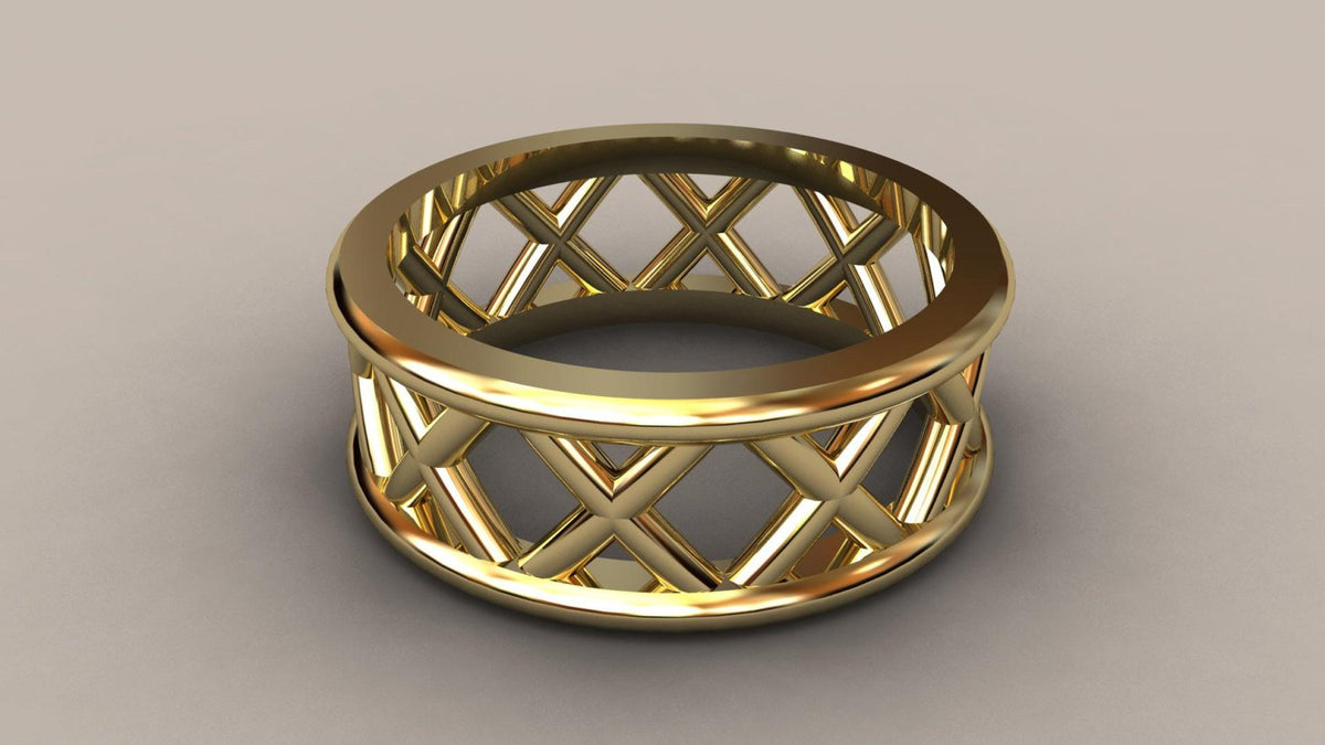 Polished Yellow Gold 8mm Open Cross Bar Wedding Band