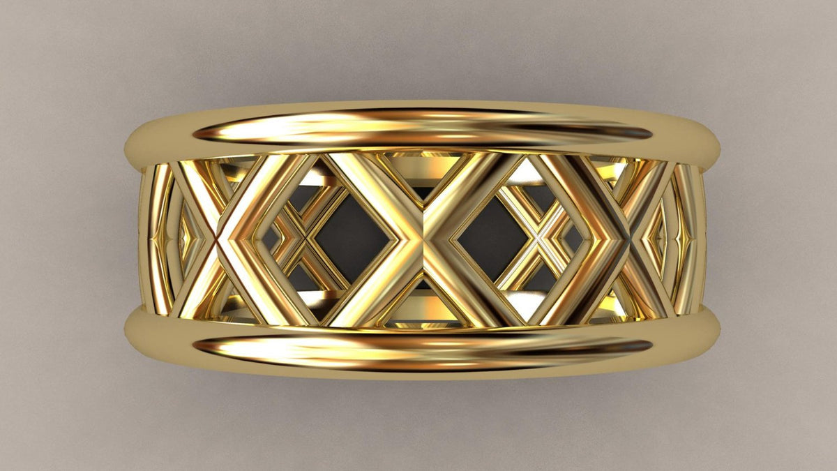 Polished Yellow Gold 8mm Open Cross Bar Wedding Band