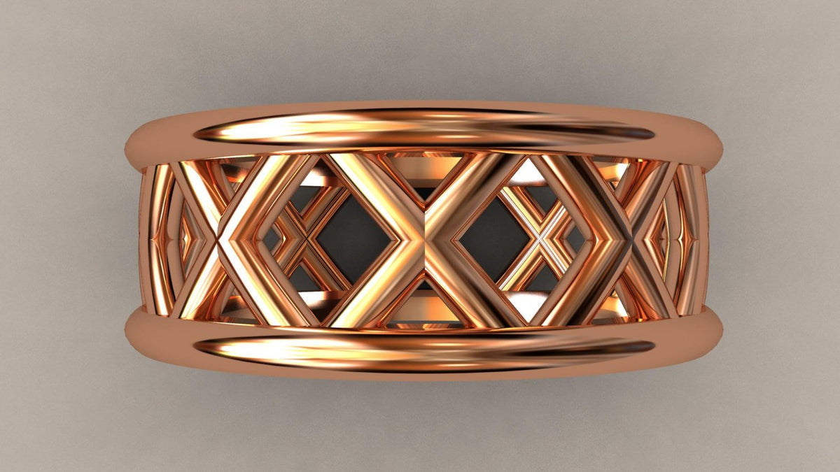 Polished Rose Gold 8mm Open Cross Bar Wedding Band