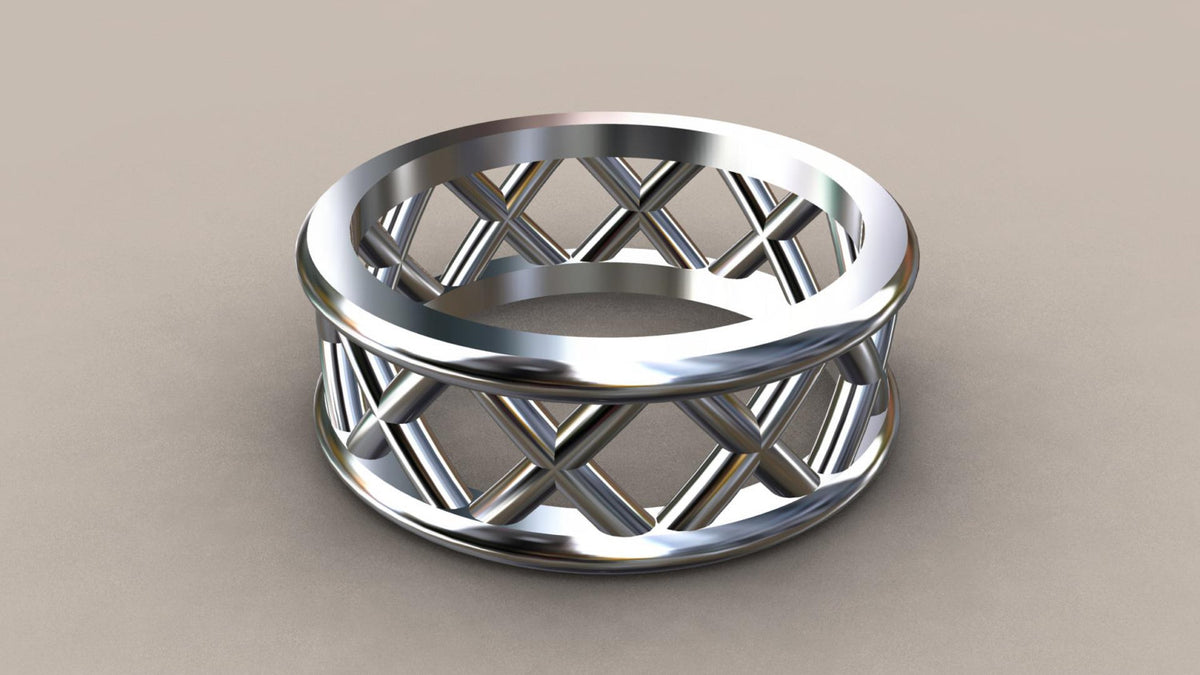 Polished White Gold 8mm Open Cross Bar Wedding Band