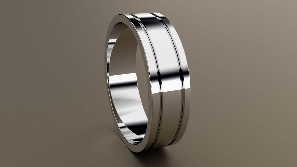 Polished White Gold 6mm Double Groove Wedding Band