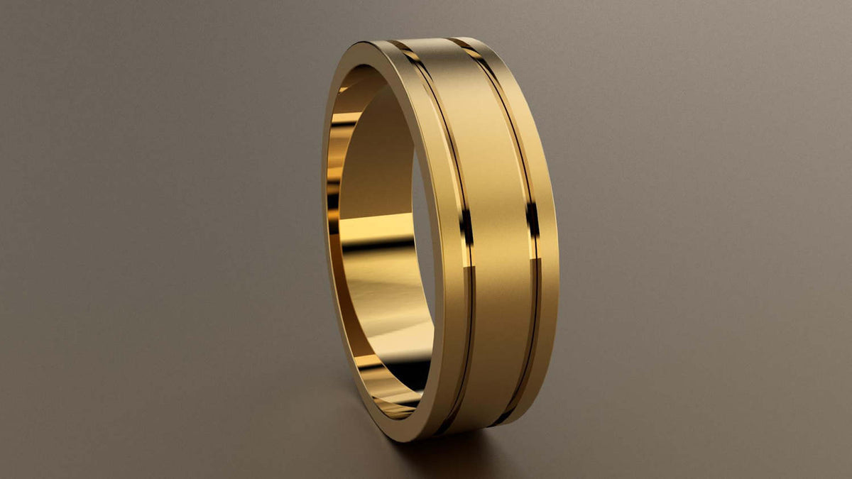 Brushed Yellow Gold 6mm Double Groove Wedding Band