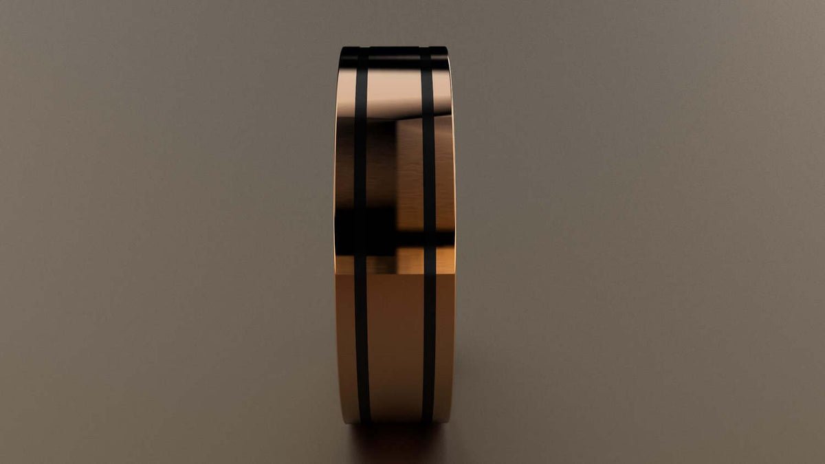 Polished Rose Gold 6mm Double Black Groove Wedding Band