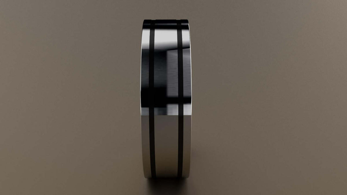Polished White Gold 6mm Double Black Groove Wedding Band