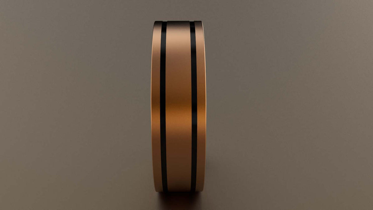 Brushed Rose Gold 6mm Double Black Groove Wedding Band