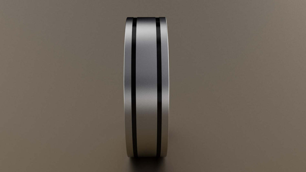 Brushed White Gold 6mm Double Black Groove Wedding Band