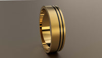 Brushed Yellow Gold 6mm Double Offset Black Groove Wedding Band