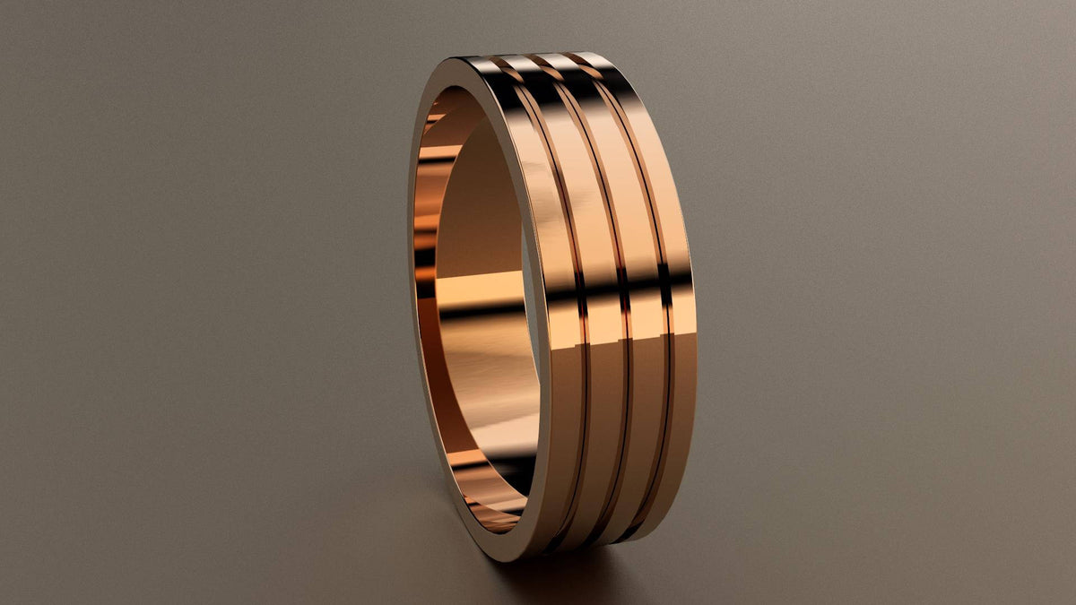 Polished Rose Gold 6mm Triple Groove Wedding Band